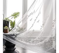 Melodieux Tenda velata con ricamo floreale per soggiorno, patio, porta scorrevole, ampia finestra con tasca per asta, drappo in voile, fiore bianco, 254 x 248 cm (1 pannello)