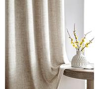 Melodieux Tende con fettuccia arricciata, colore beige, effetto lino, semi-libere, per camera da letto, set da 2, 210 x 140 cm