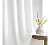 Melodieux Tende con fettuccia arricciata, colore bianco, effetto lino, set da 2 pezzi, 210 x 140 cm