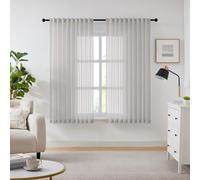 Melodieux Tende con ganci, tende per sistema a binari, 175 x 137 cm (altezza x larghezza), per camera da letto, traslucide, tinta unita, in voile con fettuccia arricciata (grigio, set da 2 pezzi)