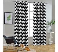 Melodieux Tende con motivo Chevron, oscuranti, con occhielli nella parte superiore, insonorizzate e termoisolanti per camera da letto, lunghezza 213 cm, 132 x 213 cm, bianco e nero (1 pannello)