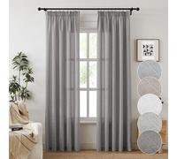 Melodieux Tende con nastro arricciato, effetto lino naturale, semi-libere, per camera da letto, set da 2, 210 x 140 cm