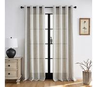 Melodieux Tende con occhielli, semi-libere, set da 2 pezzi, 210 x 140 cm, effetto lino naturale, per camera da letto, cameretta dei bambini, cucina