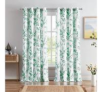Melodieux Tende floreali lunghe 240 cm per soggiorno, verde albicocca con stampa floreale bianca decorativa con occhielli, 132 x 248 cm, 2 pannelli