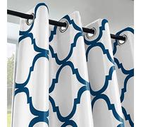 Melodieux Tende oscuranti alla moda marocchina, isolate termicamente, con occhielli, per soggiorno, 132 x 160 cm, bianco sporco/blu reale (1 pannello)