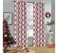 Melodieux - Tende oscuranti alla moda marocchina, isolate termicamente, con occhielli, per soggiorno, 132 x 243 cm, bianco sporco e rosso (1 pannello)