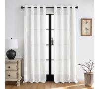 Melodieux Tende oscuranti con occhielli, effetto lino, 210 x 140 cm, per finestre, camera da letto, soggiorno, cameretta dei bambini, 2 pezzi, colore: bianco