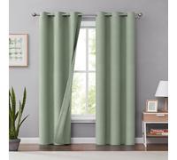 Melodieux, Tende oscuranti in lino verde, lunghe 240 cm, per soggiorno, camera da letto, isolamento termico, effetto juta, con occhielli, 106 x 240 cm, 2 pannelli