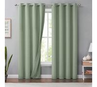 Melodieux Tende oscuranti in lino verde, lunghe 240 cm, per soggiorno, camera da letto, rustiche, isolate termicamente, tende oscuranti con occhielli, 127 x 248 cm, 2 pannelli
