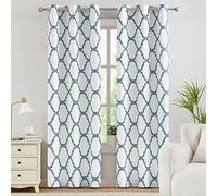 Melodieux Tende oscuranti oscuranti con occhielli per soggiorno, alla moda marocchina, 106 x 248 cm, bianco sporco, verde acqua polverosa (2 pannelli)