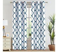 Melodieux Tende oscuranti oscuranti con occhielli per soggiorno, alla moda marocchina, isolamento termico, 106 x 240 cm, bianco sporco/blu reale (2 pannelli)