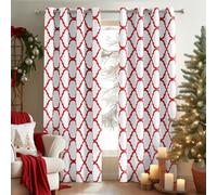 Melodieux Tende oscuranti oscuranti con occhielli per soggiorno, alla moda marocchina, isolamento termico, 106 x 240 cm, bianco sporco e rosso (2 pannelli)