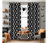Melodieux Tende oscuranti oscuranti con occhielli per soggiorno, alla moda marocchina, isolanti, termiche, 106 x 213 cm, nero (2 pannelli)