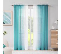 Melodieux Tende per Interni Tasparente - Tende Camera da Letto, Ombre Tende per Finestre Interni 2 Pezzi, 140x225cm Blu/Bianco