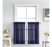 Melodieux Tende semi-velate a livello blu navy, lunghezza 60,5 cm, per cucina, bar, camera da letto, piccole finestre, con tasca in lino, tende corte in voile, 2 pannelli, colore: blu navy