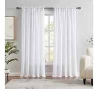 Melodieux Tende semi velate bianche in velluto bianco lunghe 213 cm per camera da letto e soggiorno, eleganti tende in voile con tasca per bastone, 132 x 213 cm (2 pannelli)