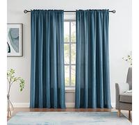 Melodieux Tende semi-velate blu scuro in velluto 213 cm di lunghezza per camera da letto e soggiorno, in cotone naturale, con tasca per asta, tende velate, 132 x 213 cm (2 pannelli)