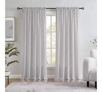 Melodieux Tende semi-velate in velluto grigio argento per camera da letto, soggiorno, struttura in cotone naturale, con tasca per asta, tende velate, 132 x 248 cm (2 pannelli)