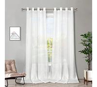 Melodieux Tende semitrasparenti bianche, lunghe 240 cm, per soggiorno, effetto lino, per camera da letto, con occhielli nella parte superiore, tende in voile, 132 x 248 cm (2 pannelli)