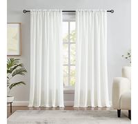Melodieux Tende semitrasparenti vellutate color avorio, lunghe 213 cm, per camera da letto, soggiorno, in cotone naturale, con tasca per asta, tende velate, 132 x 213 cm (2 pannelli)
