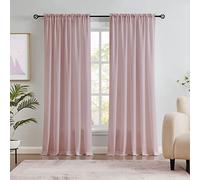 Melodieux Tende semitrasparenti vellutate rosa polveroso, lunghe 160 cm, per camera da letto e soggiorno, in cotone naturale, con tasca per asta, tende velate, 132 x 160 cm (2 pannelli)
