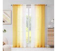 Melodieux Tende Tasparente Ombre Tende per Interni 2 Pezzi, 140x175cm Giallo/Bianco