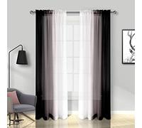 Melodieux Tende Tasparente Ombre Tende per Interni 2 Pezzi, 140x245cm Nero/Bianco