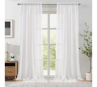 Melodieux Tende trasparenti bianche per soggiorno, camera da letto, eleganti tende in cotone e lino, tende filtranti la luce, tasca per asta, finestra increspata, tende velate, 132 cm di larghezza x