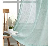 Melodieux -Tende trasparenti in lino, per camera da letto, soggiorno, tessuto in lino naturale, con tasca per asta, 132,1 x 160 cm (larghezza x lunghezza), 2 pannelli, verde menta