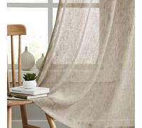 Melodieux Tende velate in lino rustico, lunghe 240 cm, per soggiorno e camera da letto, tessuto in lino naturale, con tasca per asta, 132 x 248 cm, marrone chiaro (2 pannelli)