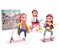Melody City MELODY - Mini Bambole Riders Bambole di Plastica - Modello Casuale - Figurina - Giocattolo Bambino - Compleanno - Monopattino - Skateboard - Bicicletta - A partire dai 3 anni