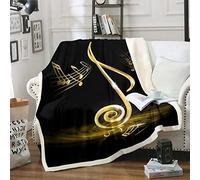 Melody - Coperta in pile per bambini, ragazzi, ragazze, con stampa note dorate, motivo musicale, morbida coperta Sherpa, decorazione per la stanza matrimoniale, 152,4 x 200,7 cm