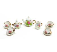 Melody Jane Bambole Casa Inglese Tè Set Dorato Bordatura Sala da Pranzo Stanza