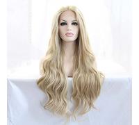 Melody - Parrucca bionda mista in pizzo da donna, con riga centrale, ondulata lunga, capelli sintetici dorati, densità 180%, metà legata a mano, capelli in fibra resistente al calore, 61 cm
