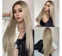 melody wig Parrucca sintetica bionda con pizzo frontale, da donna, color oro, liscia e setosa, densità 180%, mezza legata a mano, in fibra resistente al calore, 61 cm