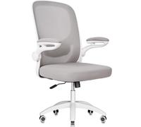MELOKEA Sedia da scrivania bionica 4D lombare, ergonomica, con bracciolo ribaltabile a 100°, altezza regolabile, sedia da computer, in rete, conforme alle norme EN12520, grigio beige