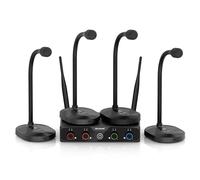 MELONARE Sistema microfonico wireless a 4 canali per conferenze, set di microfoni cordless compatto UHF w/4x10 frequenze, portata 60 m, 4 microfoni a collo d'oca per conferenze, chiesa, conferenze