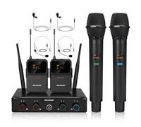 MELONARE Sistema microfonico wireless UHF a 4 canali con 4x10 frequenze, 200 piedi, 2 microfoni dinamici palmari, 2 bodypack e microfoni per cuffie/lapelle per canto, karaoke, DJ (MWM-41-2H2B)