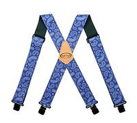 MELOTOUGH Bretelle da uomo completamente elastiche da 5,1 cm di larghezza X posteriore resistenti bretelle da lavoro, Motivo cachemire blu., Large