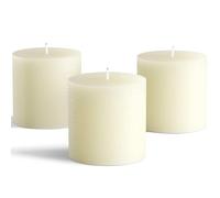 Melt Candle Company Set di 3 candele a colonna color avorio 7,5 x 7,5 cm, non profumate, versate a mano, per matrimoni, decorazione della casa, relax, spa, stoppino in cotone senza fumo