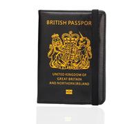 Melteine 1 porta passaporto, custodia per passaporto in pelle nera con blocco RFID con design 3D oro per viaggiatori del Regno Unito