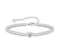 Melteine Braccialetto in acciaio inox, regolabile, con ciondolo a forma di cuore con incisione "21" per il 21° compleanno per lei, braccialetto da donna con ciondolo a forma di cuore con catena di