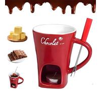 Meltie Cup, Ceramic Chocolate Fondue Cup with Fork, Mini Ceramic Fondue Cup with Forks and Candle, Dipping for Fruits, Birthday Wedding Parties Gift (Red,With candles)