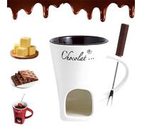 Meltie Cup, Ceramic Chocolate Fondue Cup with Fork, Mini Ceramic Fondue Cup with Forks and Candle, Dipping for Fruits, Birthday Wedding Parties Gift (White,With candles)