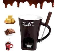 Meltie Cup, Ceramic Chocolate Fondue Cup with Fork, Mini Ceramic Fondue Cup with Forks and Candle, Dipping for Fruits, Birthday Wedding Parties Gift (Brown,Without candles)