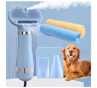 MeLtor Soffiatore per Cani Portatile, 4 in 1 con Spazzola, 3 Impostazioni Temperatura Regolabile Phon per Cani Silenzioso, E Panno Super Assorbente per Cani e Gatti,Blue