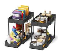 Meltrck 2 Pezzi Organizer Sottolavello Cucina 2 Livelli, Scaffale Estraibile per Lavello, Portaoggetti Sottolavello con 8 Ganci