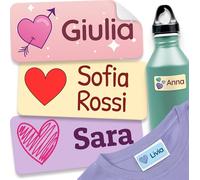 melu kids® Etichette Adesive Personalizzate (120 pezzi, Cuori) - Etichette Per Vestiti e Oggetti, Sticker Personalizzabili Resistenti all'Natura Per Scuola e Asilo