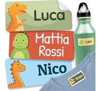 melu kids® Etichette Adesive Personalizzate (120 pezzi, Dinosauri) - Etichette Per Vestiti e Oggetti, Sticker Personalizzabili Resistenti all'Natura Per Scuola e Asilo