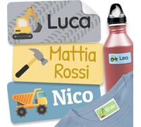 melu kids® Etichette Adesive Personalizzate (60 pezzi, Cantiere) - Etichette Per Vestiti e Oggetti, Sticker Personalizzabili Resistenti all'Natura Per Scuola e Asilo